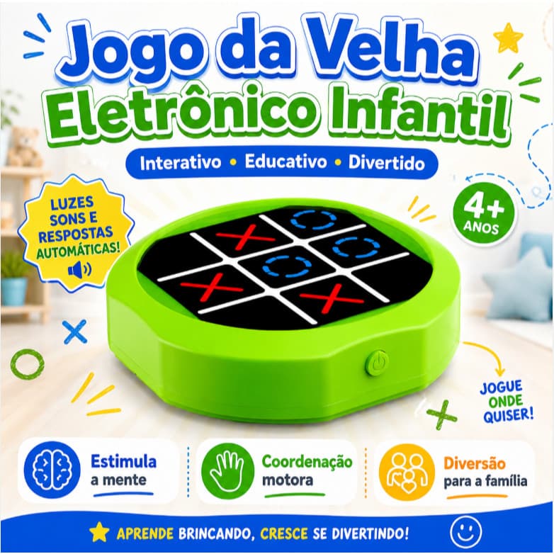 Jogo Da Velha Digital 3 Em 1 Compacto E Portátil Console Jogo da Memória Eletrônico Infantil  Verde