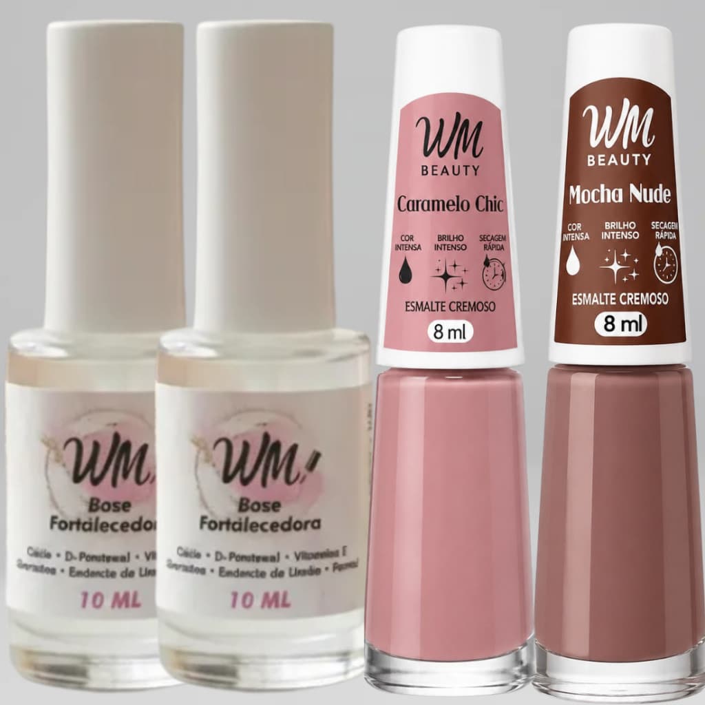 Kit 2 Bases Fortalecedora + 2 Esmaltes Nude Wm