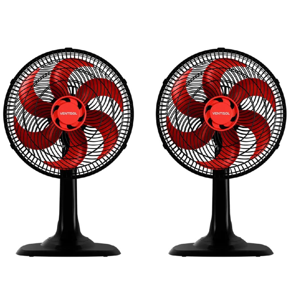 Kit 2 Ventiladores Osc. De Mesa Turbo 30cm 6 Pás Preto/Vermelho