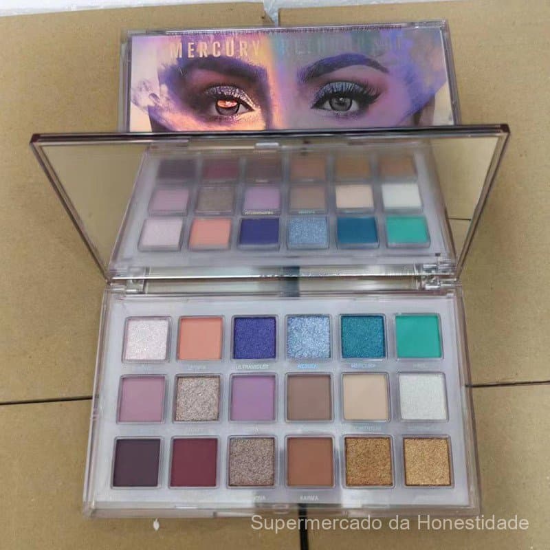 Paleta de Sombras para Olhos Mercury Retrograde com 18 Cores em Tons Perolados, Matte e Brilhantes na cor Rosa Deserto.