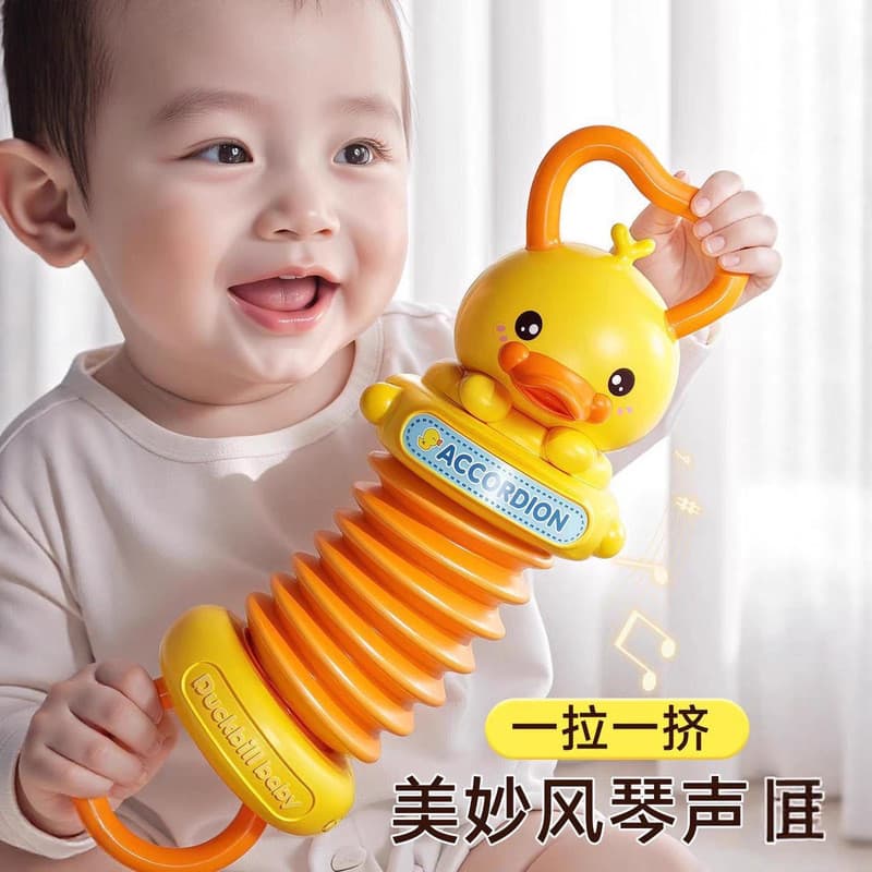 Brinquedo acordeão para bebês, treinamento de aderência para bebês, educação infantil, música, Mini patinho amarelo, aco