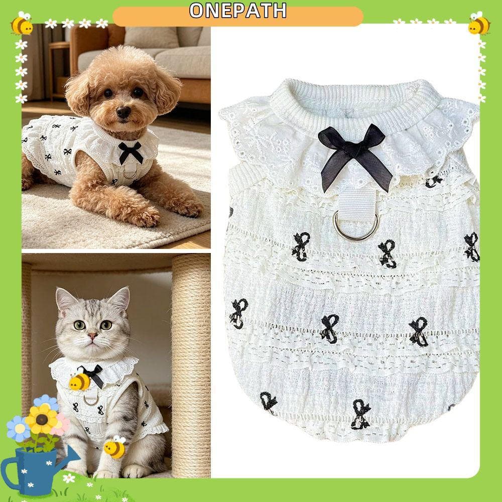 Colete De Renda Para Cachorro , Roupas Respiráveis Primavera Verão , Saia Macia Bolo De Gato Com Laço E Desenho Animado