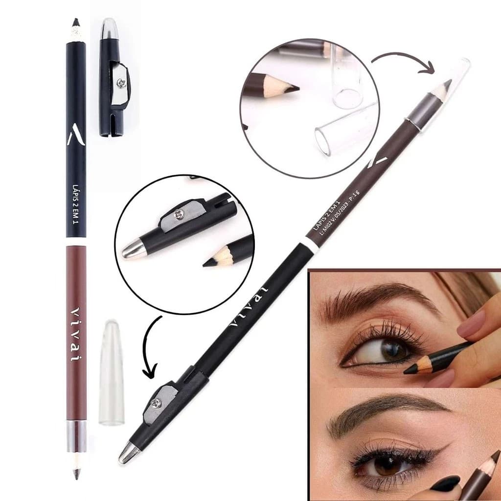 Kit 12 Lapis 2 em 1 de Olho Preto e Marrom Preto e Branco - Delinear ou para Sobrancelha Febella ou Vivai