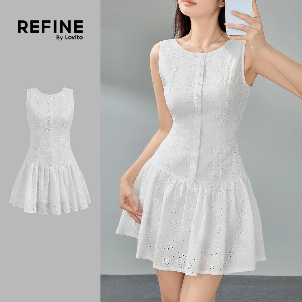 (Trendy) (Refine by Lovito) Vestido Casual Vestido Bordado Com Ilhós Lisos Para Mulheres LR2ED078