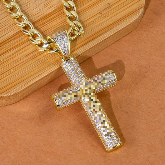 Colar de cruz de diamante, equipado com corrente cubana de diamante completo, colar NK, joias de Design de luxo de chave