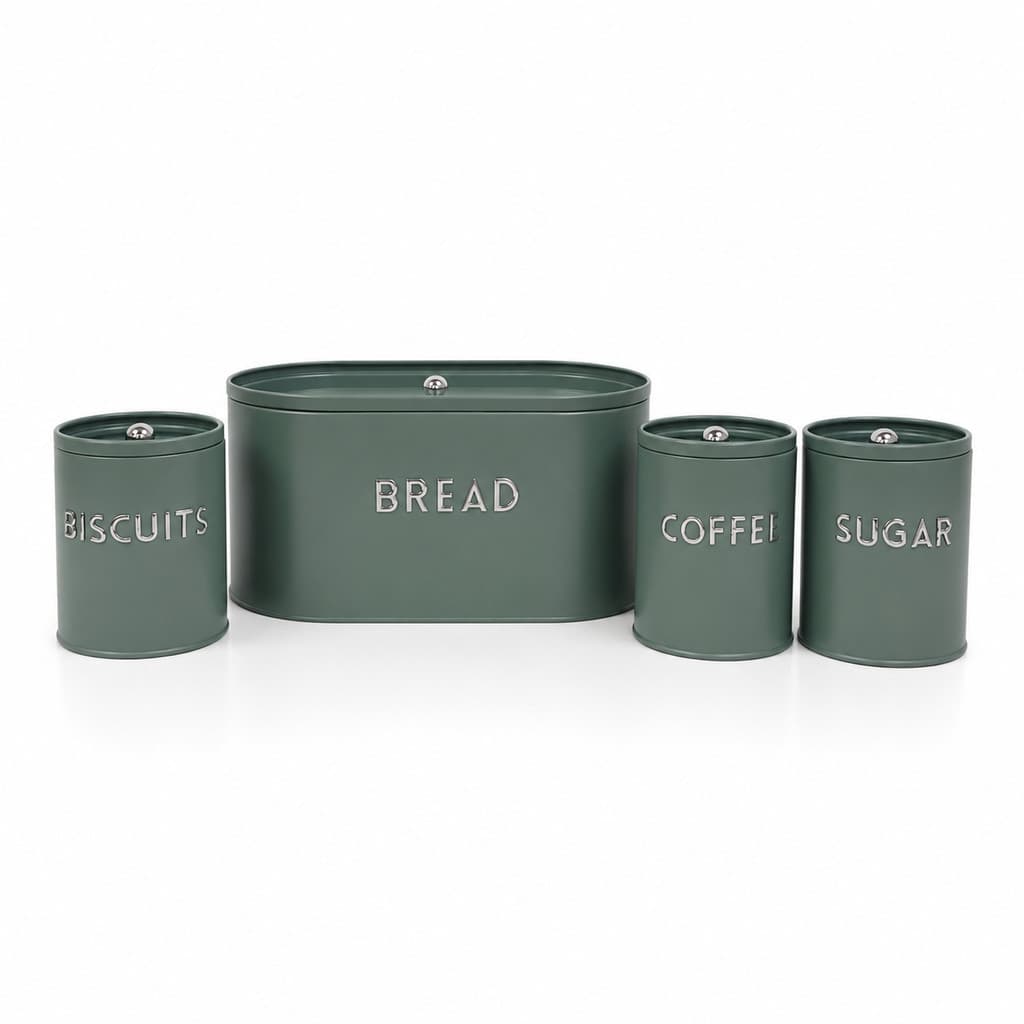Kit Porta Mantimento Pão Café Açúcar Biscoito Aço Galvanizado Verde Design Sofisticado