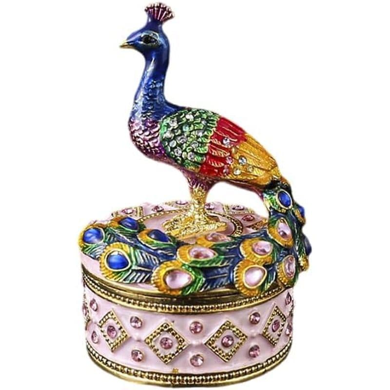 Caixa Circular De Pavão , Anel Artesanal Esmaltado Europeu E De Armazenamento De Brincos , Capa Flip Anti-Cinzas Ornamen