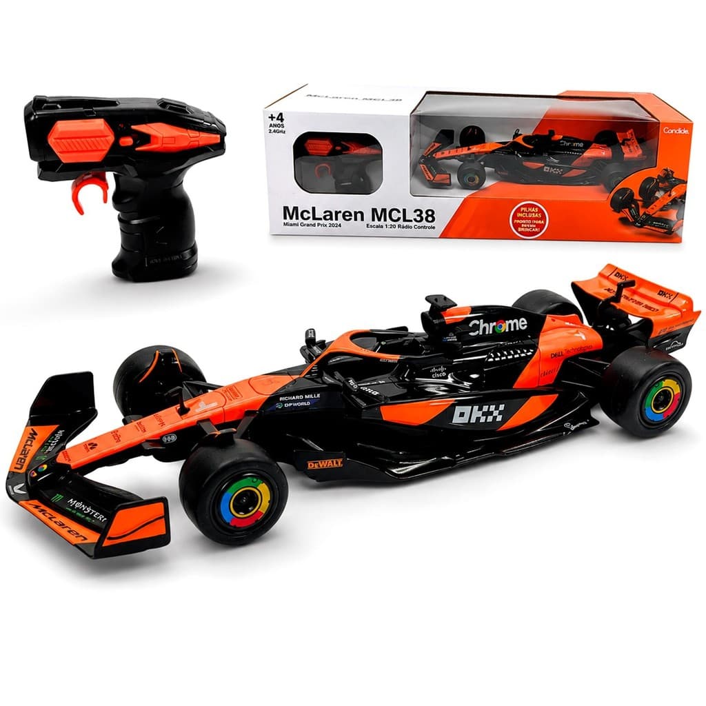 Brinquedo Carrinho Controle Remoto Miniatura 1:20 McLaren MCL38 Fórmula 1 - Candide