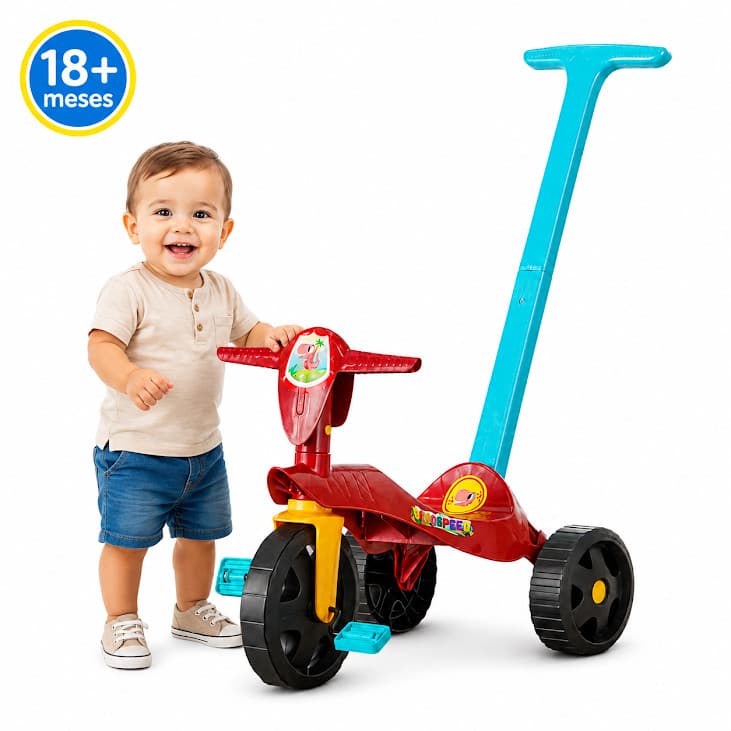 Triciclo Infantil Homeplay New Speed com Empurrador e Pedal Motoca Passeio