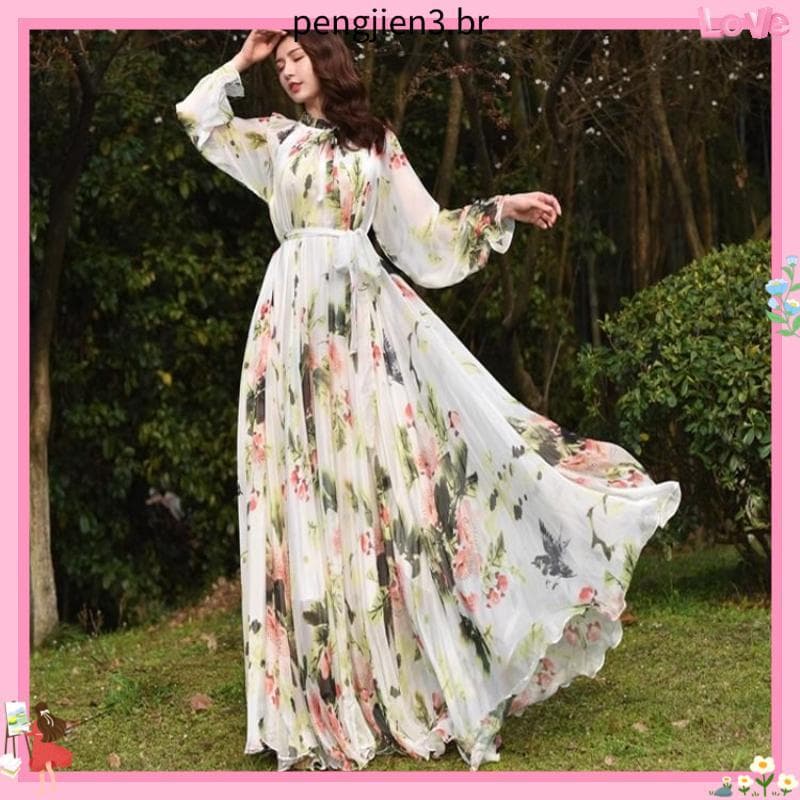Saia longa extra longa tamanho grande tornozelo comprimento manga comprida saia extra grande vestido de Chiffon saia de