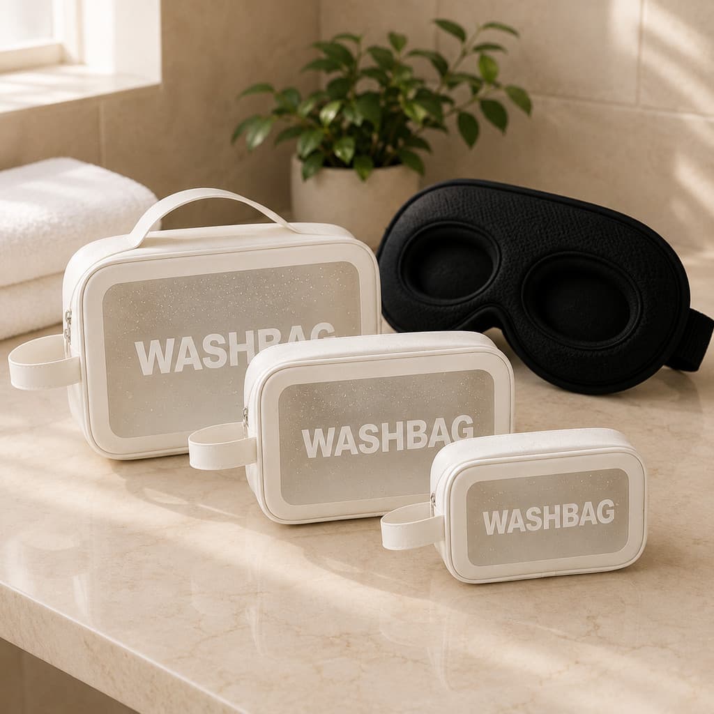 Kit Viagem Necessaire 3 Peças Organizador Mala + Máscara de Dormir