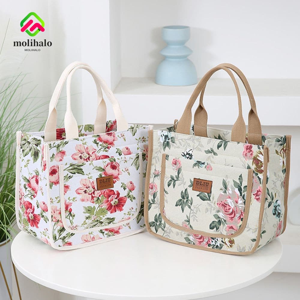 MOLIHALO Bolsa De Isolamento Térmico Espessada , Almoço Com Estampa Floral De Grande Capacidade , Lancheira Térmica