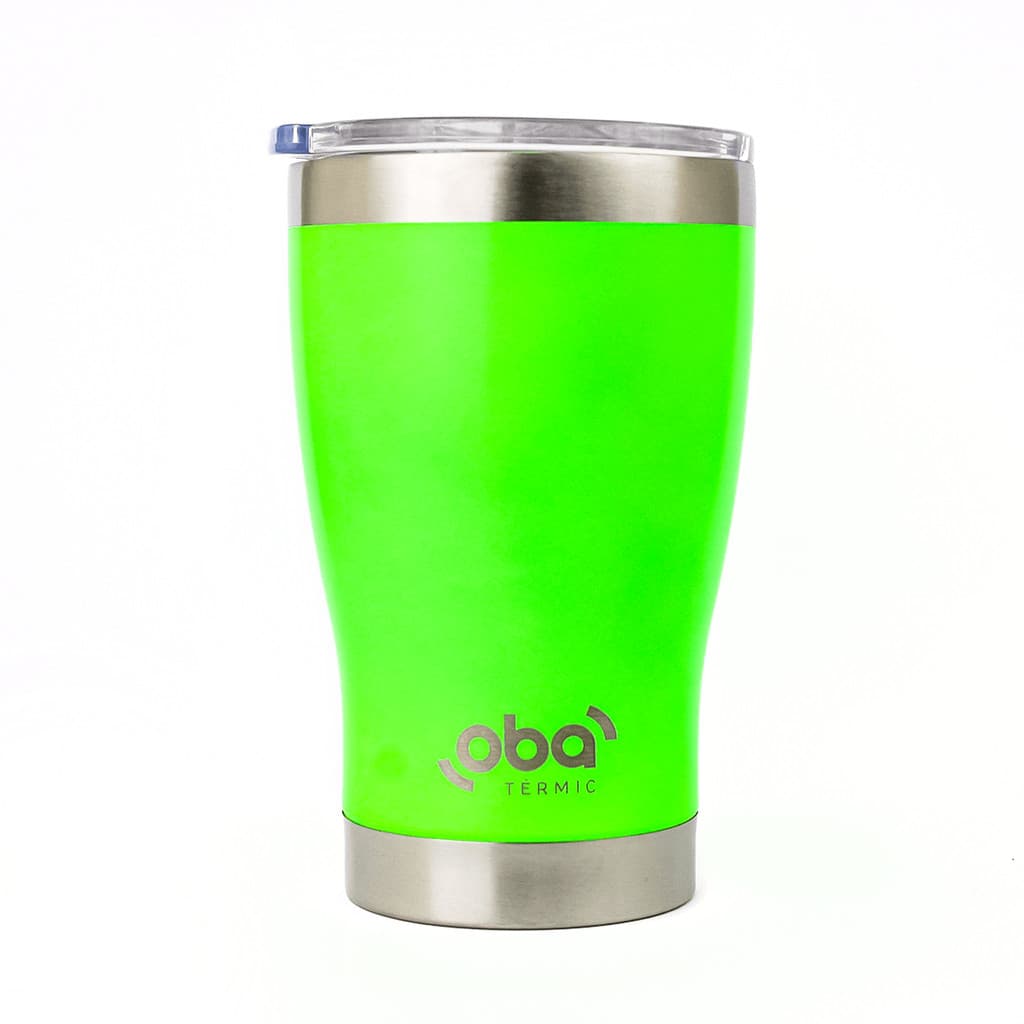 Copo Térmico Inox 473ml 18/8 com Isolamento a Vácuo Parede Dupla Tampa Deslizante BPA Free pra Bebidas Quente Verde Neon