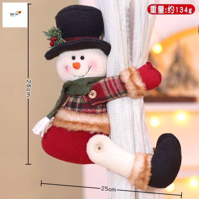 Boneca De Fivela De Cortina Xadrez Retrô De Natal-Boneco De Neve Velho Decoração De Casa