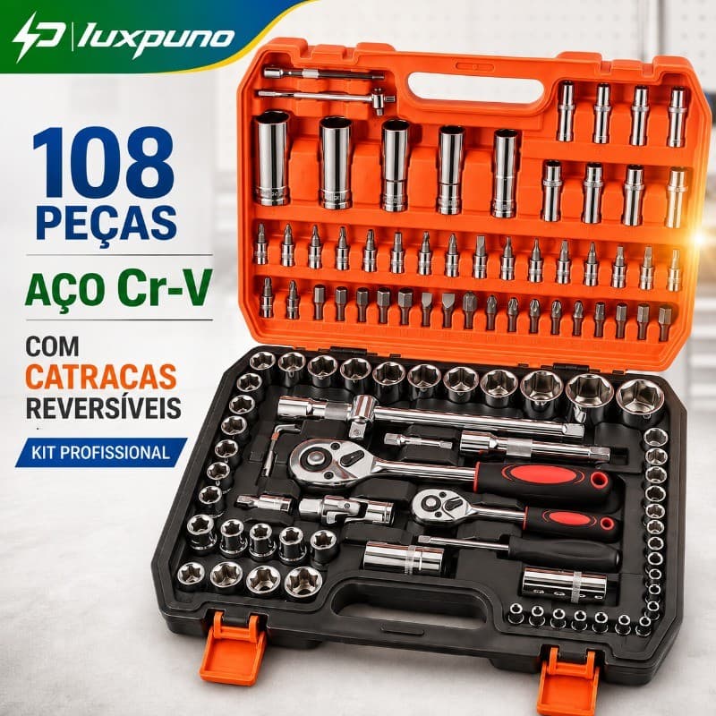 Conjunto de 108  Peças de CRV Ferramentas Soquete Sextavado Catraca Chave Maleta Multi-função Profissional