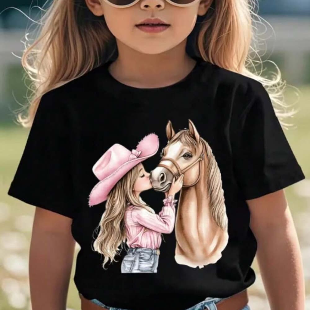 Camiseta Infantil e juvenil camisa  de cavalo 100% algodão blusa de menina, escola, roça country, amazona