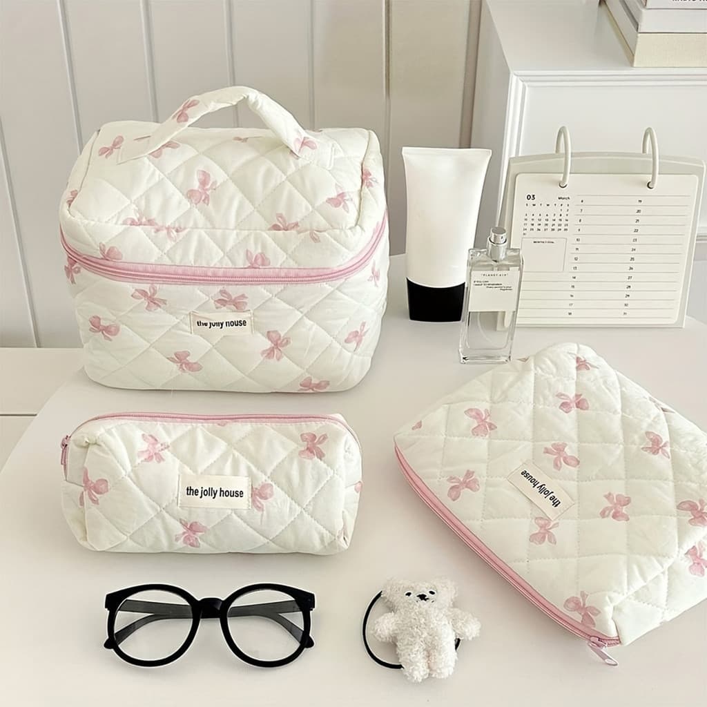 Bolsa Cosmética De Grande Capacidade Com Design De Arco – Organizadora Portátil De Maquiagem Para Viagem Alça De Mão , L