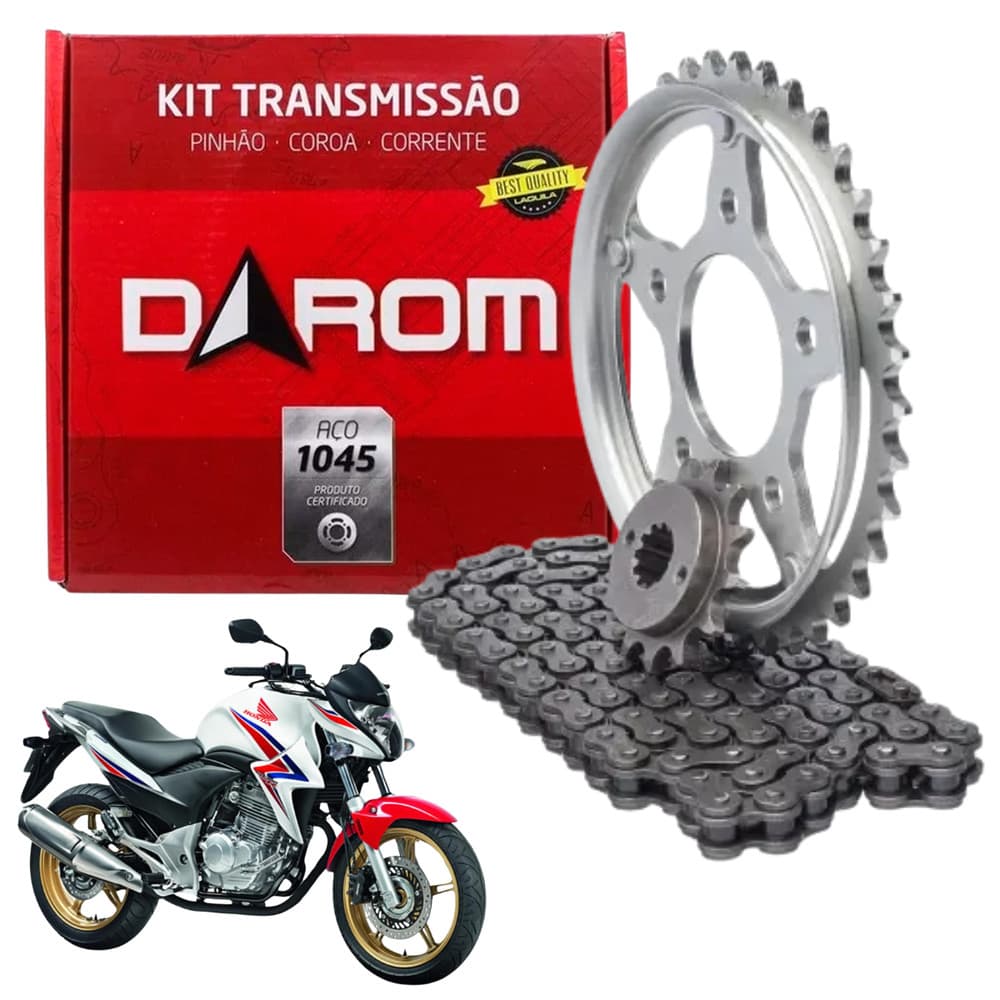Kit Relação Transmissão Darom Cb 300R 2009 a 2015 Aço 1045