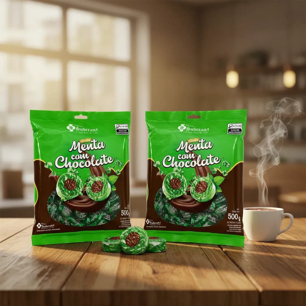 Kit 2 Pacotes Bala Dura Menta Com Chocolate Soberana 1kg Total - Mais Econômico