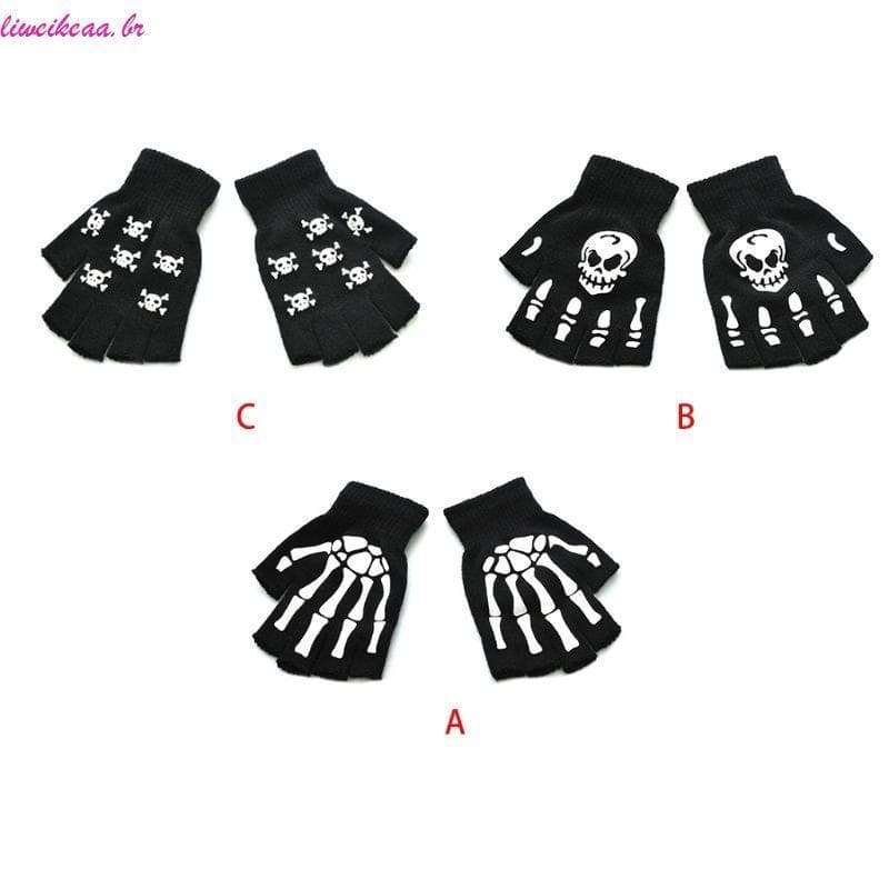 Liweikea Meio Dedo Para Esportes Ar Halloween Cosplay Esqueleto Luminosas
