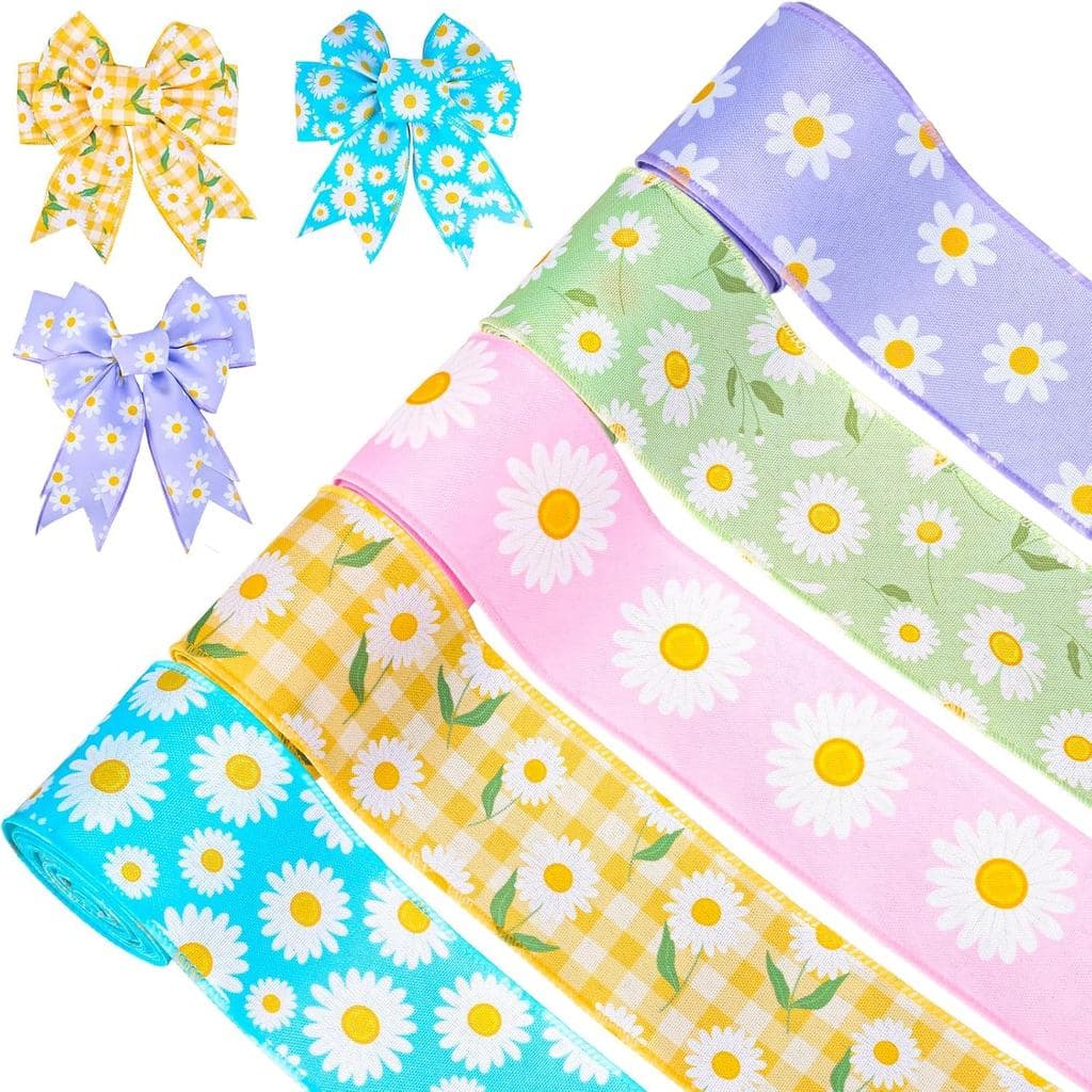 AnyDesign 5 Rolos de Fitas Florais com Borda Aramada, 30 Jardas, Fita Colorida para Artesanato Floral, Fita de Tecido pa