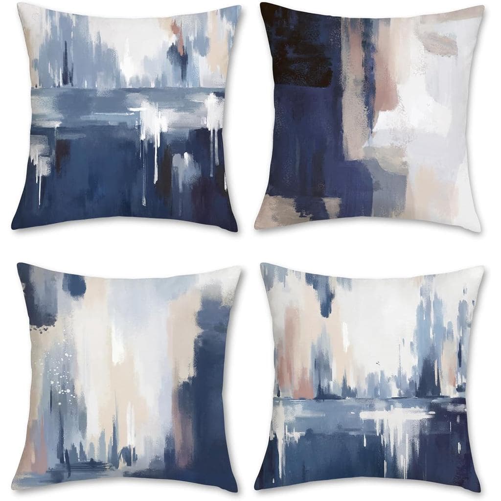 Capas de Almofada Abstratas Azuis Bonhause 18 x 18 Polegadas, Pintura de Arte Abstrata, Almofadas Decorativas Modernas,