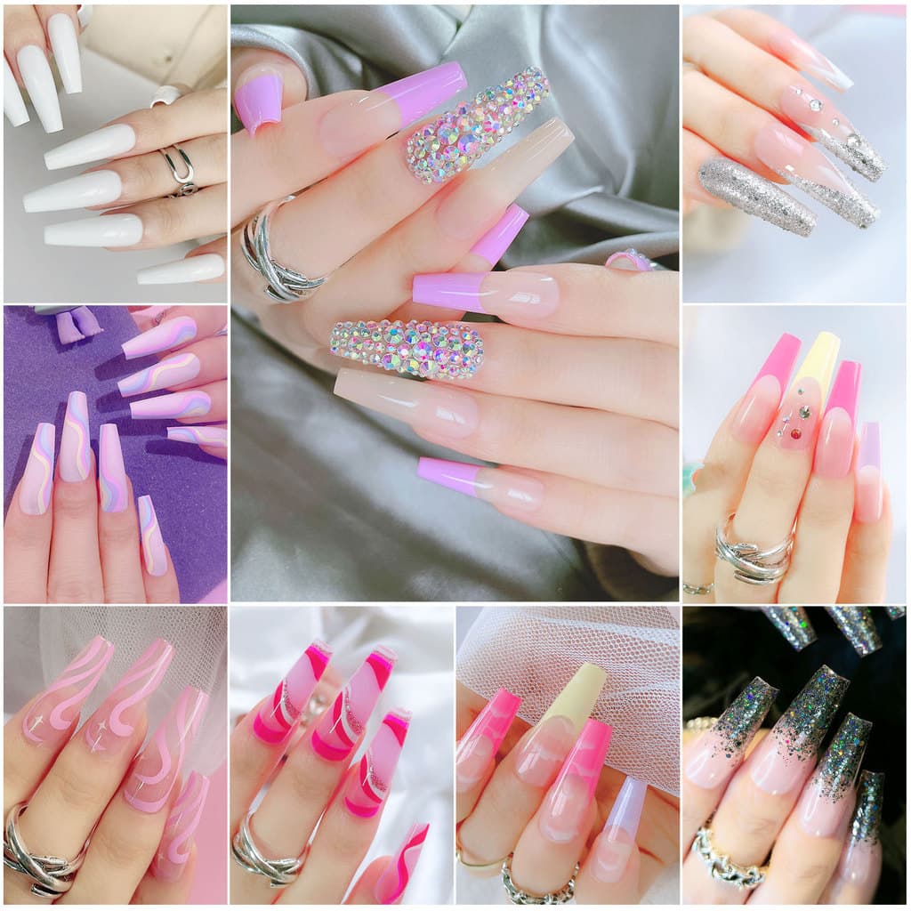[Venda quente] Unhas falsas europeias americanas, unhas longas de caixão de balé, unhas falsas, usando acabadas, m