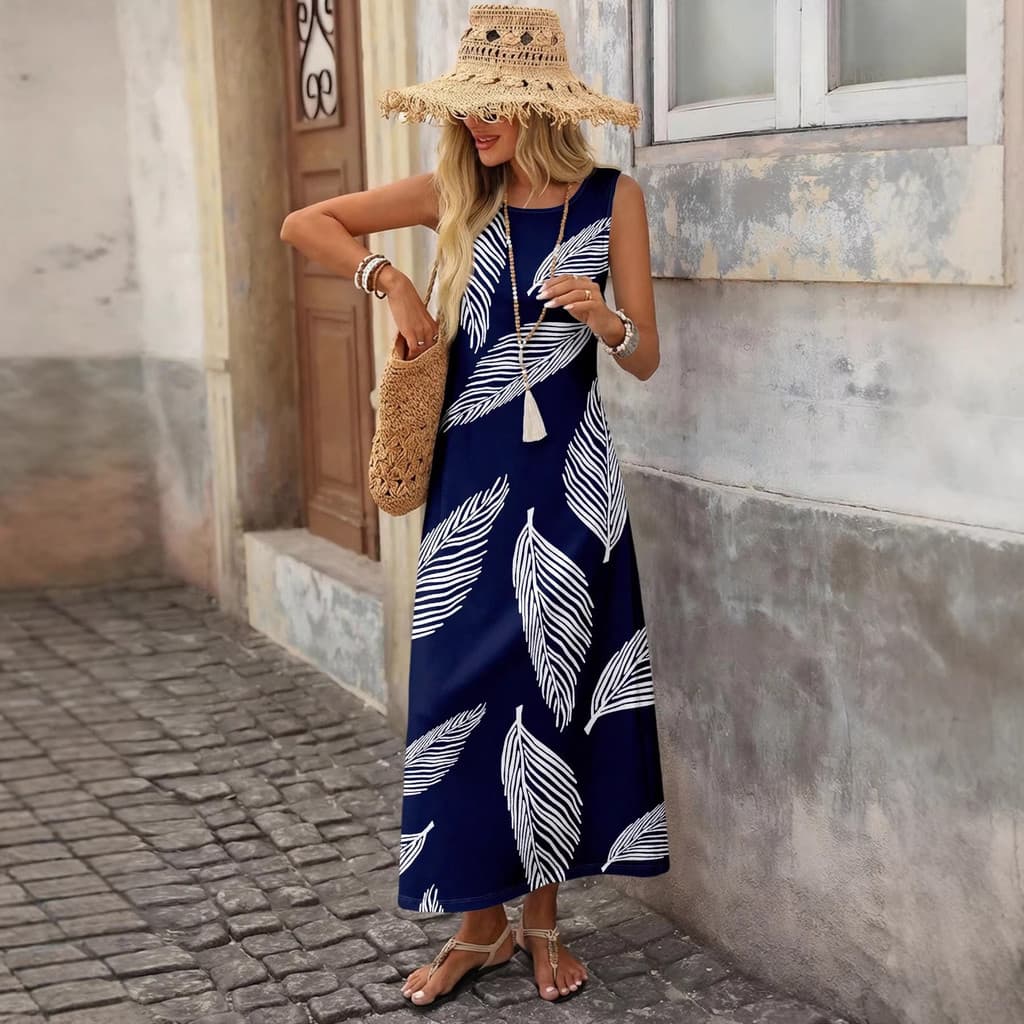 Vestido longo com estampa de penas saia longa saia camisola