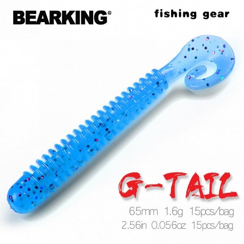 Isca de Pesca BEARKING 65mm 1.6g 15 peças / pacote Iscas Macias com Cauda em G Isca Artificial para Pesca de Bass Isca M