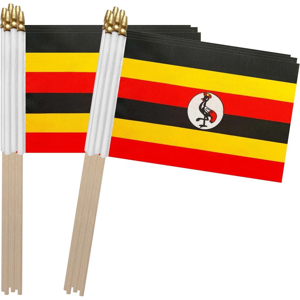 Bandeiras de Mão Pequenas da Uganda TSMD, 5x8 Polegadas, Pacote com 12