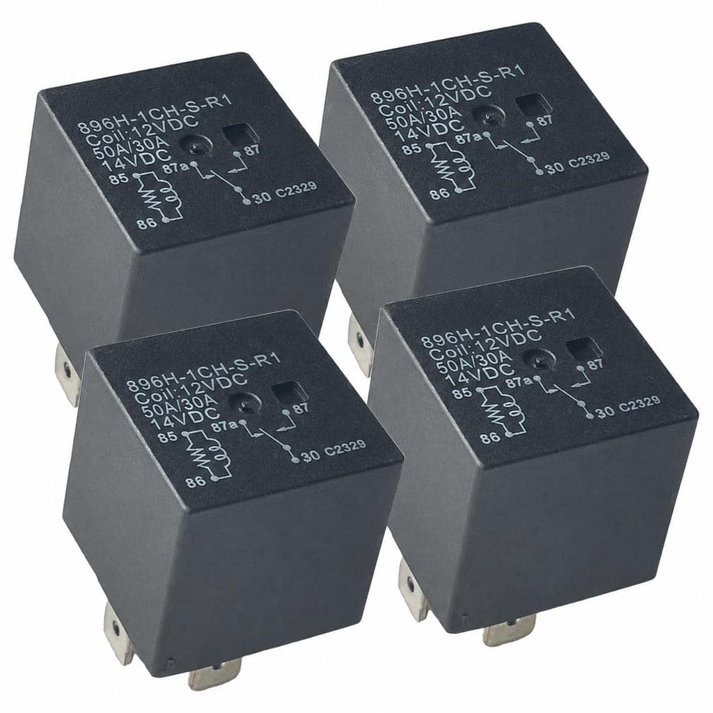 Pacote com 4 Relés Automotivos 896H-1CH-S-R1 12V 50A 5-Pinos SPDT Mini ISO, Selado e com Resistor, Conexão Rápida de 0,2