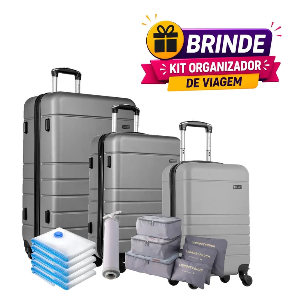 Kit Com 3 Malas Viagem Bordo 10kg + Média 23kg + Grande 32kg