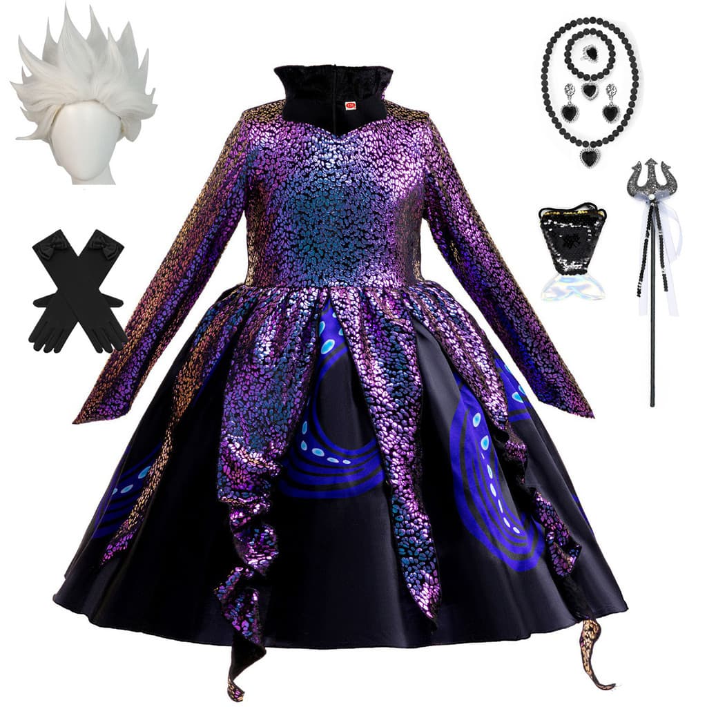Fantasia Ursula Pequena Sereia Vestido Cosplay Menina Roupa de Festa Carnaval Traje de Personagem