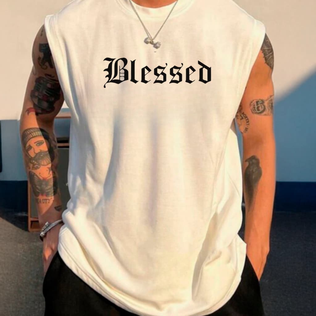Camiseta Regata Machão Masculina Camisa Cavada Blessed Academia Regata Cavada Oversized