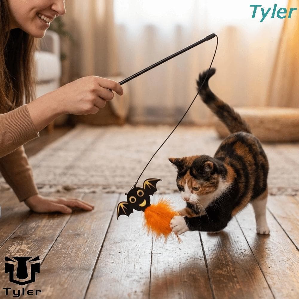TYLER 3 Peças De Brinquedos Para Gatos De Halloween , Jogo Interativo Estilo Brinquedo De Varinha De Gato Pena