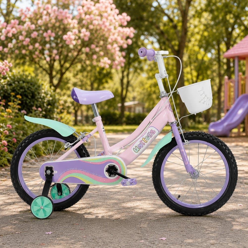 Bicicleta Infantil Aro 16 Rosa Com Rodinhas Cesta E Freios Unitoys