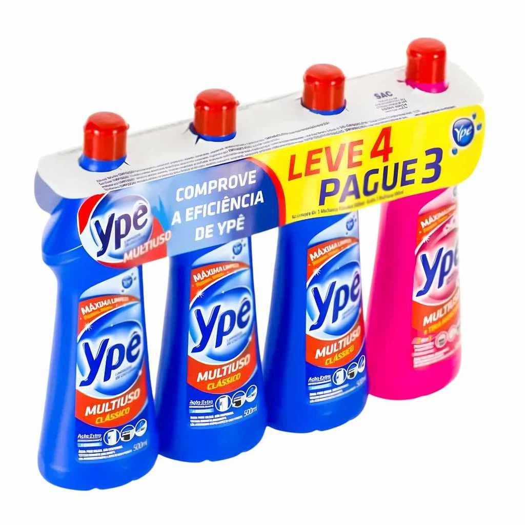 Limpador Multiuso 2 em 1 Ypê 500ml Pack com 4 Unidades