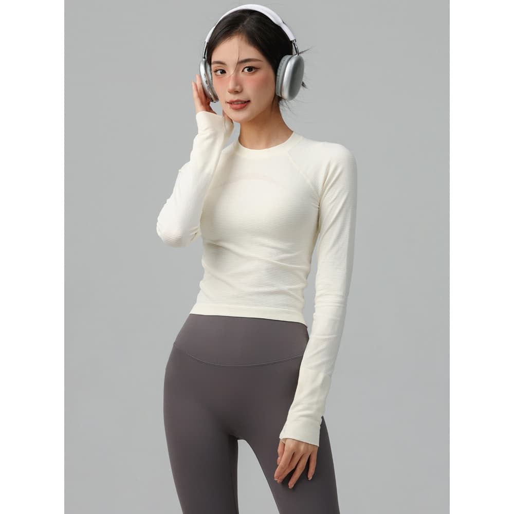 Roupa de Fitness feminina primavera outono novo estilo fino-ajuste de secagem rápida em torno do pescoço correndo treina
