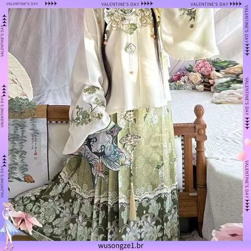 Outono reunindo novo estilo Hanfu feminino Ming feito gola cruzada indústria pesada bordado Pipa nuvem ombro cavalo rost