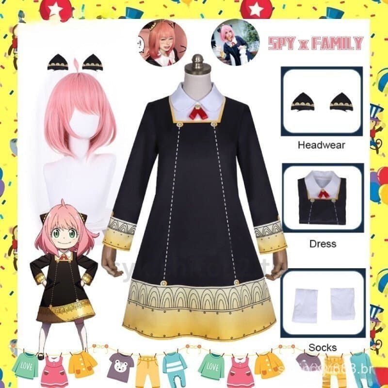 2024 <   Família Espiã >   Fantasia de Cosplay, vestido da Anya Fujie, fantasias femininas e infantis, fantasias d