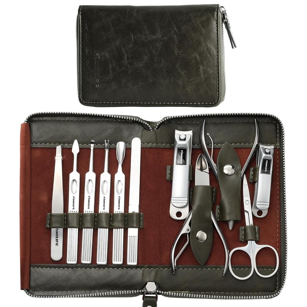 Conjunto de Manicure FAMILIFE, Kit Profissional de Manicure com 11 Ferramentas em Aço Inoxidável para Unhas e Pedicure,
