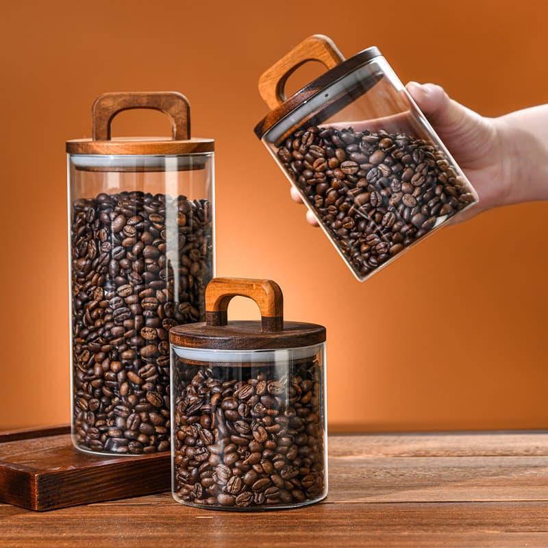 Pote de café com tampa e alça estilo americano, pote de armazenamento de alimentos vintage, pote de vidro para armazenam