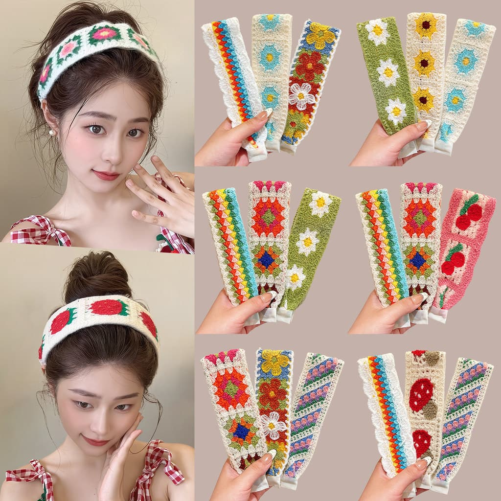 Floral de malha bandana franja adesivos francês floral Velcro adesivos de cabelo feminino não-pressionado bandana lavage