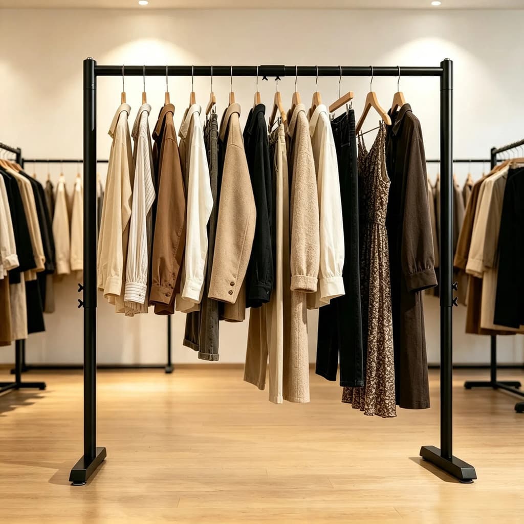 Arara De Roupas De Chão Em Aço Regulável Extensível Cabideiro Para Loja E Quarto Preto