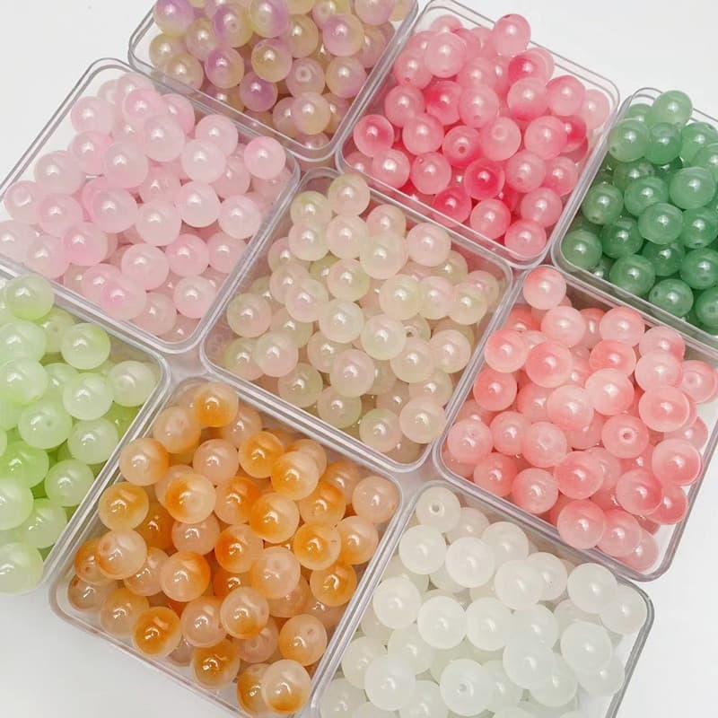 Acessórios de Bijuteria DIY 8mm Pérolas de Vidro Bicolor Gradiente Estilo Doce Cremoso
