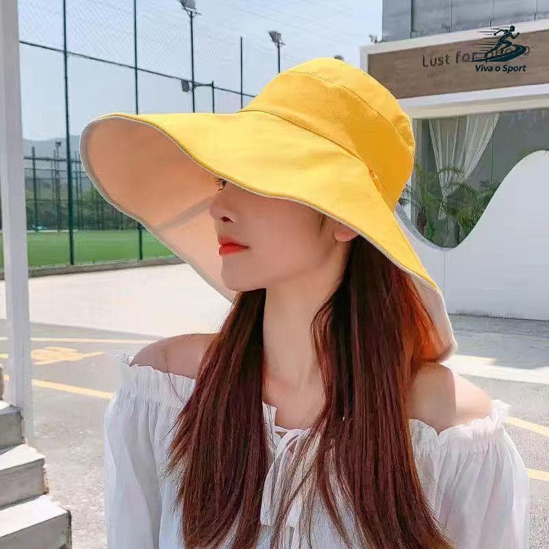 Viva o Sport Chapéu De Sol De Aba Larga Feminino Proteção Anti-UV Caminhadas Pescador Boné Dobrável Verão Algodão Sólido