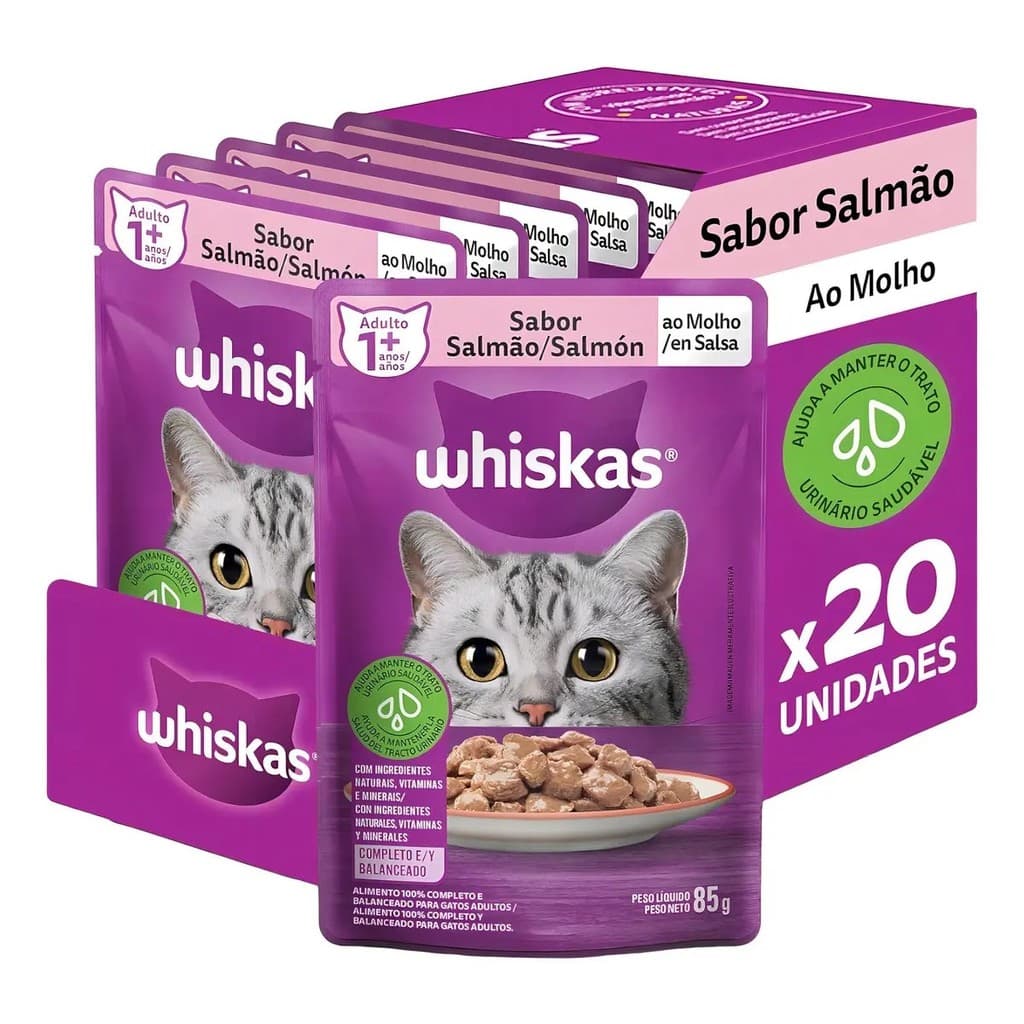 Pack Whiskas Sachê Salmão ao Molho para Gatos Adultos 85 g - 20 un