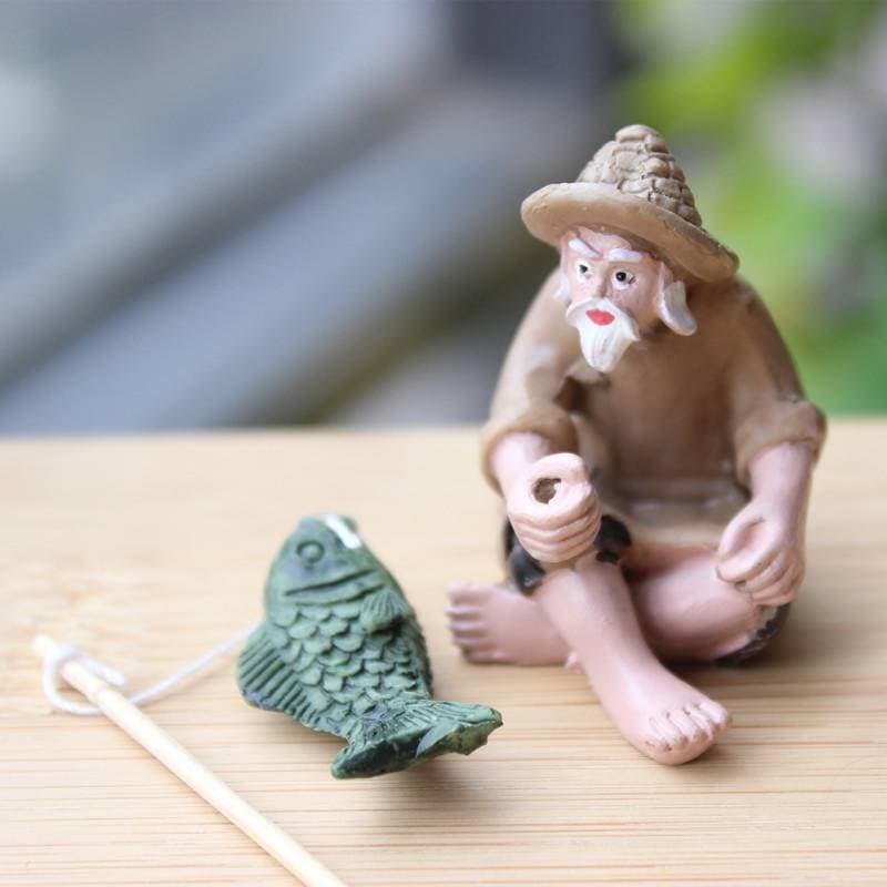 Luguafu Pesca Velho Resina Figura Estátua Jardim Ornamento Micro-Paisagem Artesanato BR