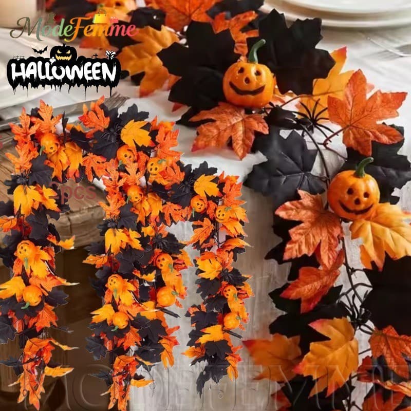 [À Venda] [Decoração De Halloween] Videira De Folha De Bordo Emulado-Videiras De Tecido De Guirlanda-Rattan Realista Com