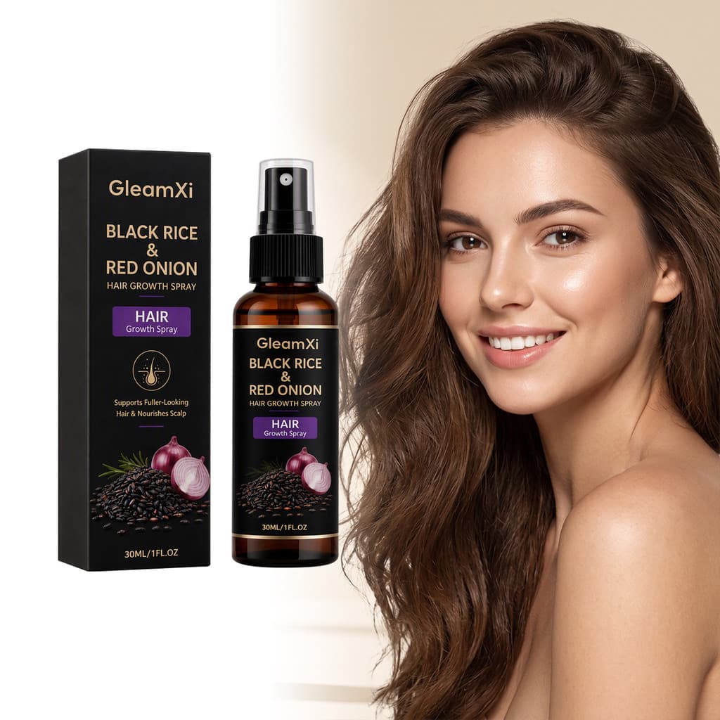 Spray Capilar GleamXi de Arroz Preto e Cebola Vermelha para Limpeza Diária e Alisamento, para Cabelos Macios e Leves